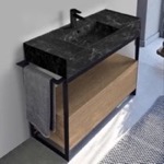 Scarabeo 5124-G-SOL1-89 Console Sink Vanity With Black Marble Design Sink and Natural Brown Oak Drawer, 43 Inch